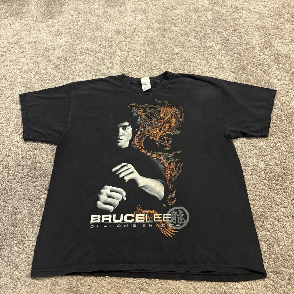 Vintage Bruce Lee Dragons Shadow Graphic T Shirt XL Mens Black Movie Tee Y2K